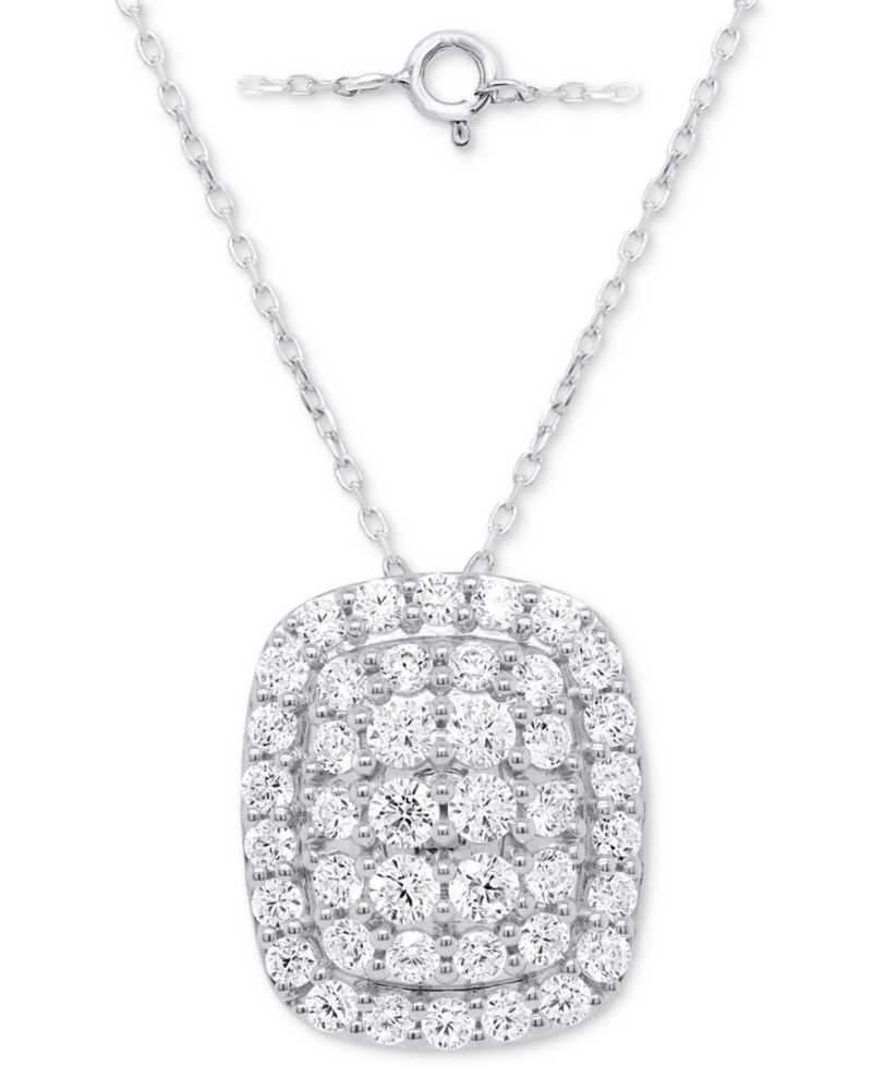 Lab-Grown Diamond Cushion Cluster 18" Pendant Necklace (2 ct. t.w.) in Sterling Silver or 14k Gold-Plated Sterling Silver