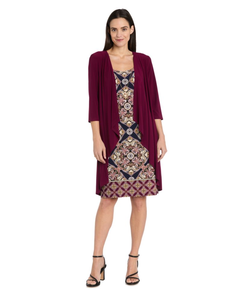 Women's Printed Interlock Twist Yarn Jacket Dress, 2-Piece Set