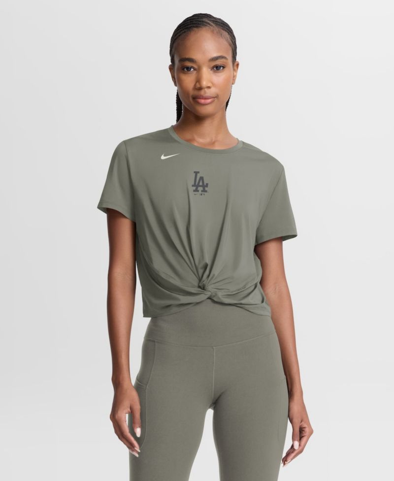 Women's Olive Los Angeles Dodgers One Twist Dri-FIT Cropped T-Shirt