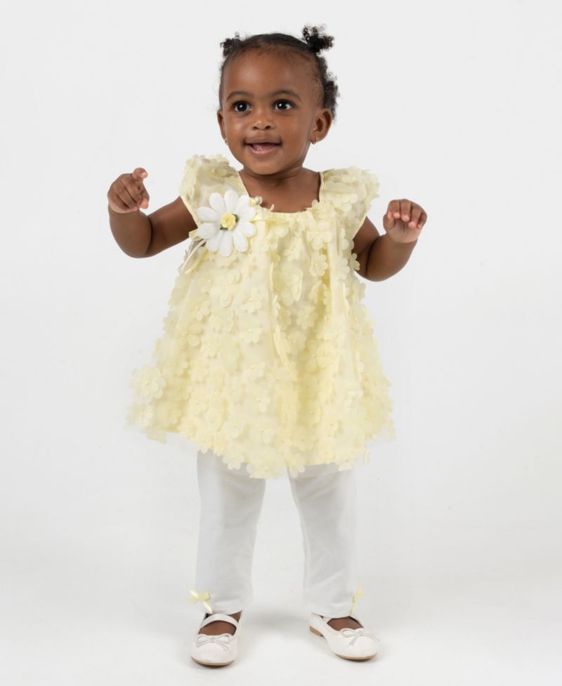 Baby Girls' 3D Flower Sequin Top and Knit Leggings, 2-Piece Set