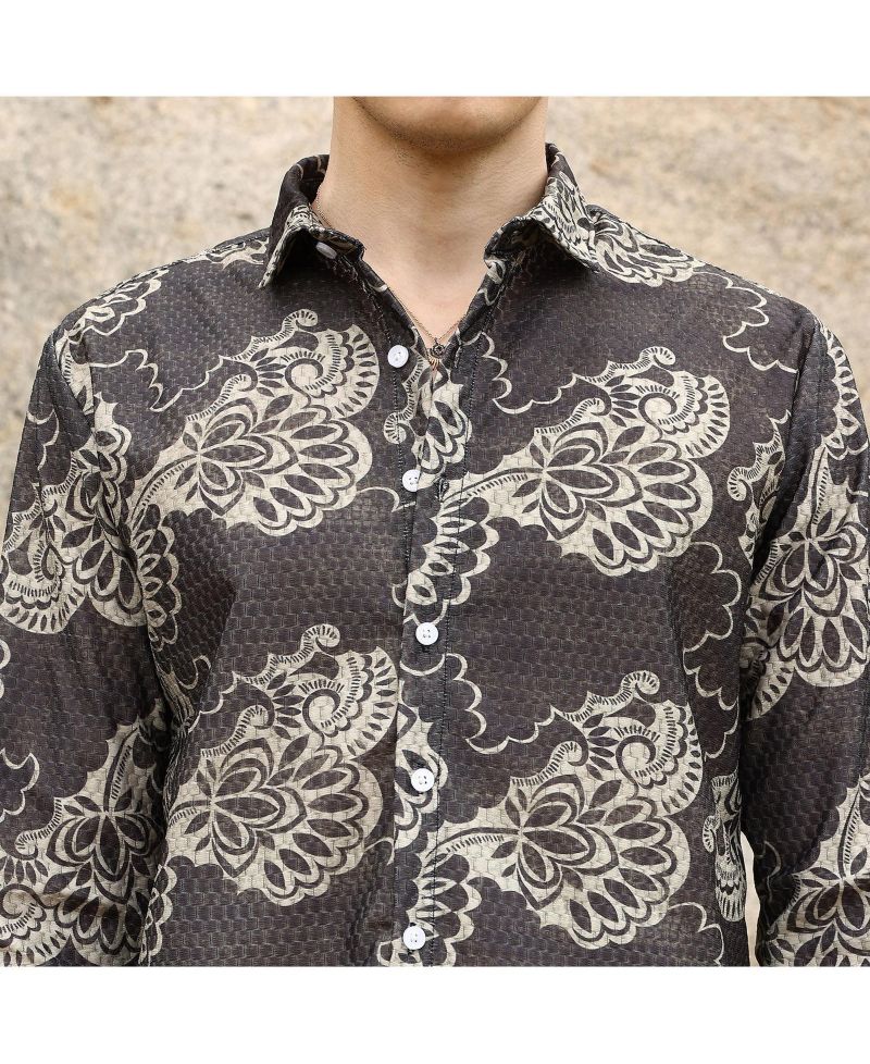 Men's Charcoal Black Floral Block Shirt