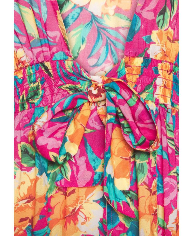 Women's Floral Print Flounce Hem Ruffle-Trim Swim Cover-Up