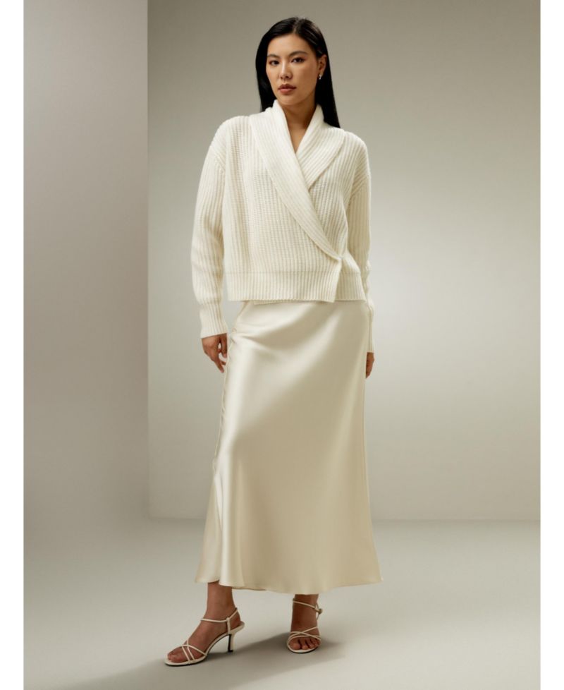 Women's Shawl Collar Drop Shoulder Knit Wool-Cashmere Blend Cardigan