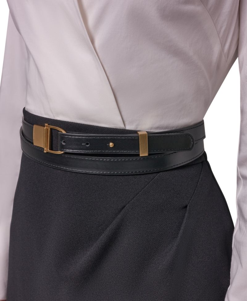 Women's Long-Sleeve Collared Mixed Media Belted Pencil Dress
