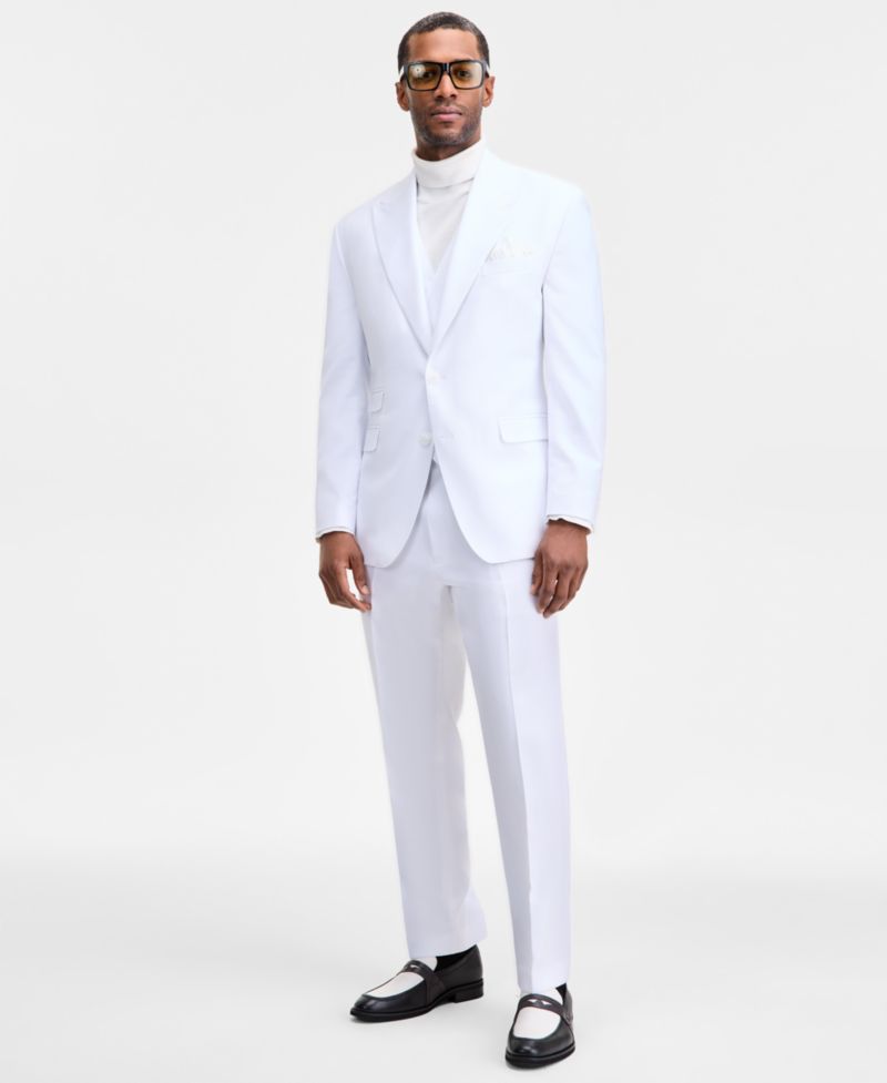 Men's Classic-Fit Solid Double-Breasted Suit Separate Vest