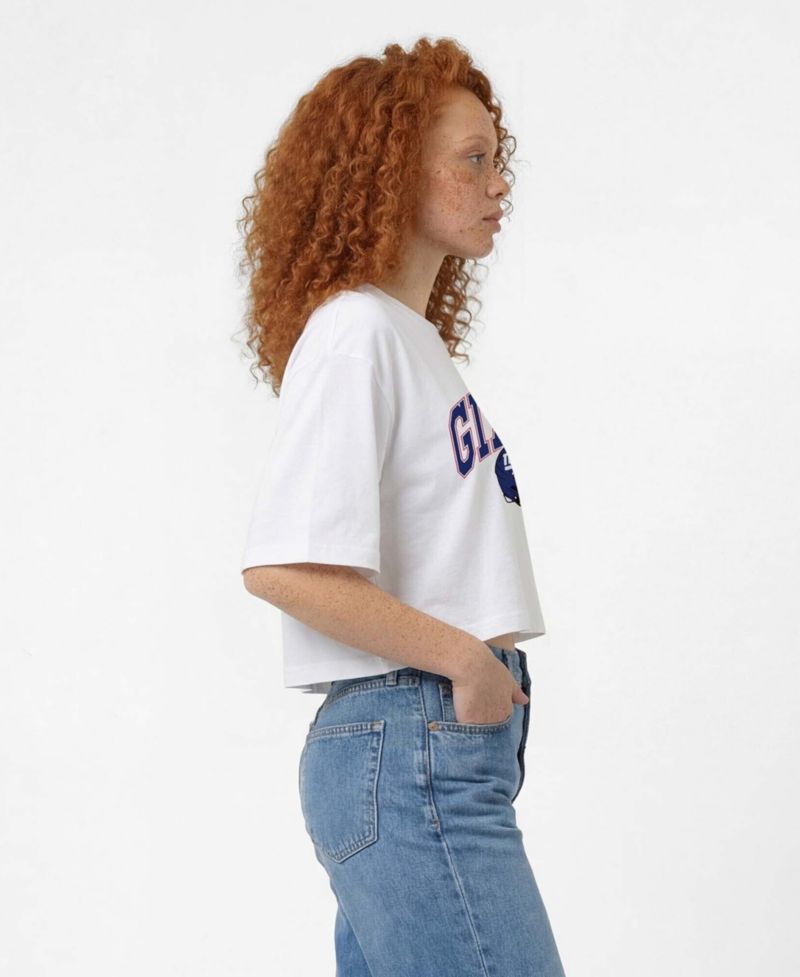 Women's White New York Giants Boyfriend Cropped T-Shirt