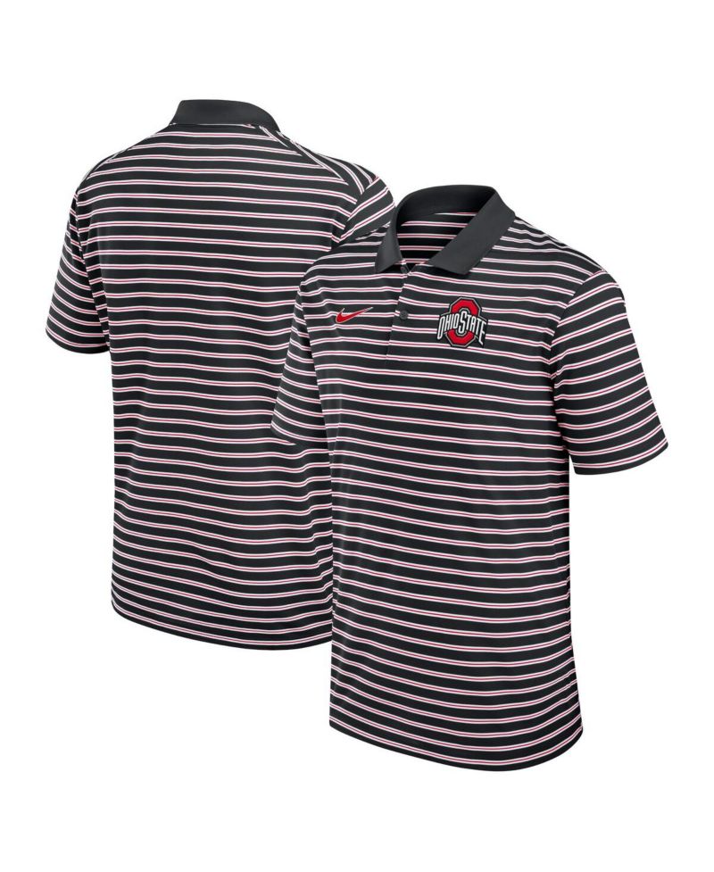 Men's Black/White Ohio State Buckeyes Primetime Victory Striped Performance Polo