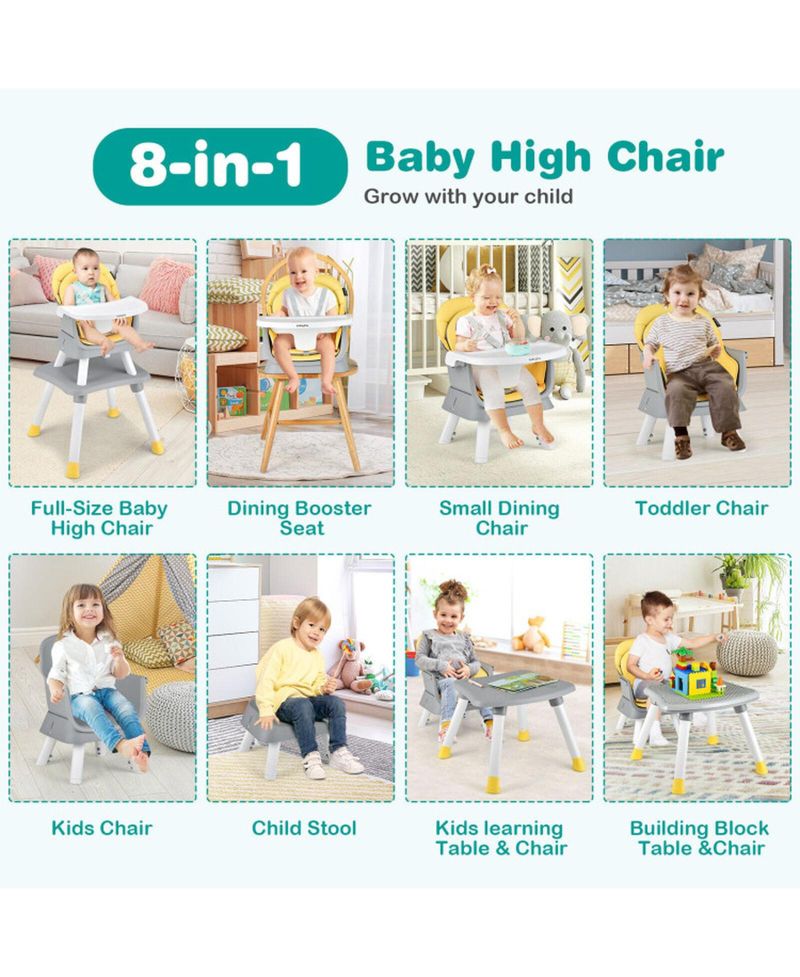 Baby 6-in-1 Convertible Baby High Chair with Adjustable Tray