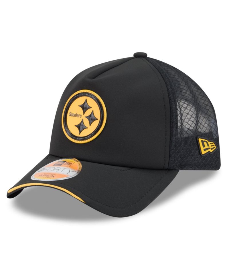 Men's Black Pittsburgh Steelers 2026 Sideline Apex 9FORTY Adjustable Trucker Hat