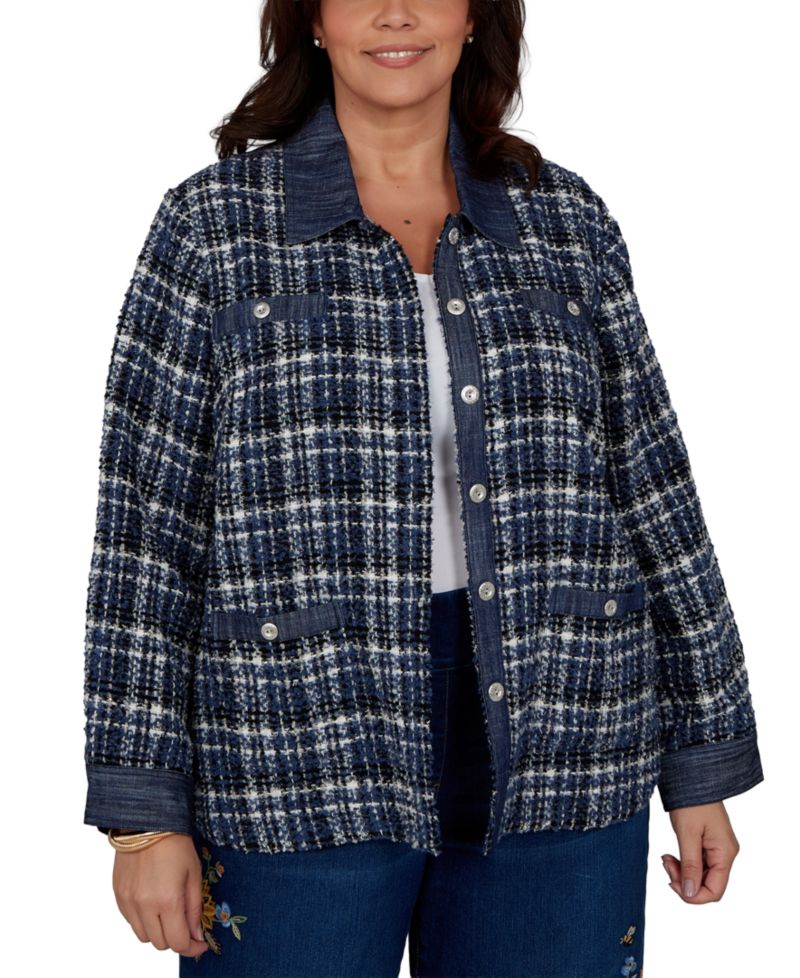 Plus Size Tweed Plaid Jacket