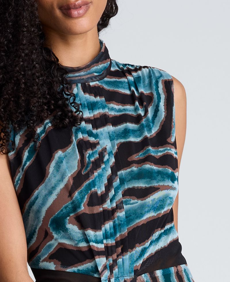 Women's Mock-Neck Sleeveless Pleated Maxi Dress