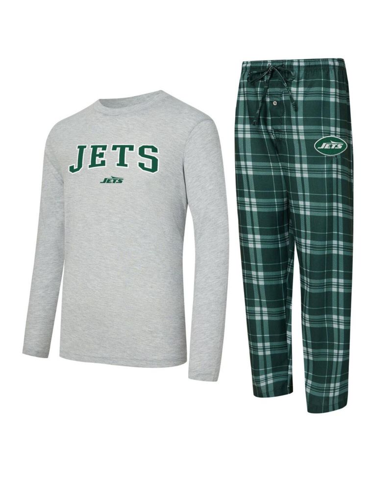 Men's 2-Piece Green/Gray New York Jets Regulate Long Sleeve T-Shirt and Plaid Pants Set