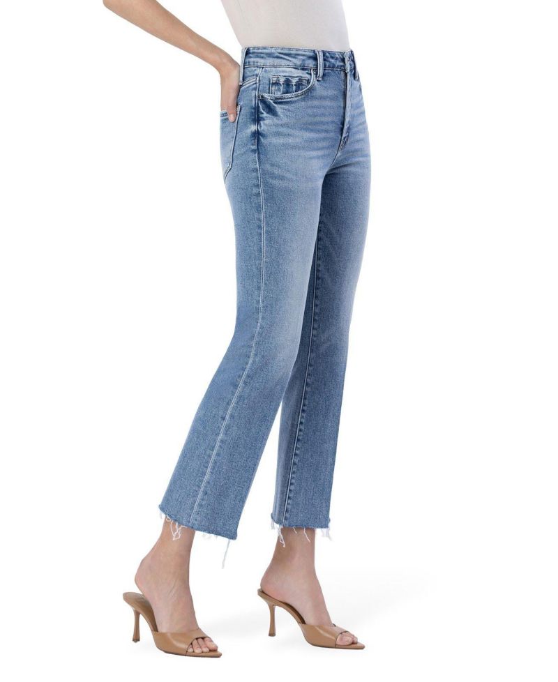 Women's High Rise Raw Hem Kick Flare Jeans