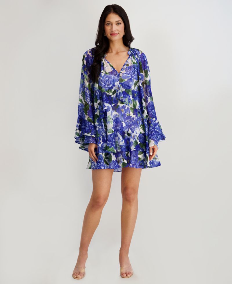 Women's V-Neck Printed Burnout Dress