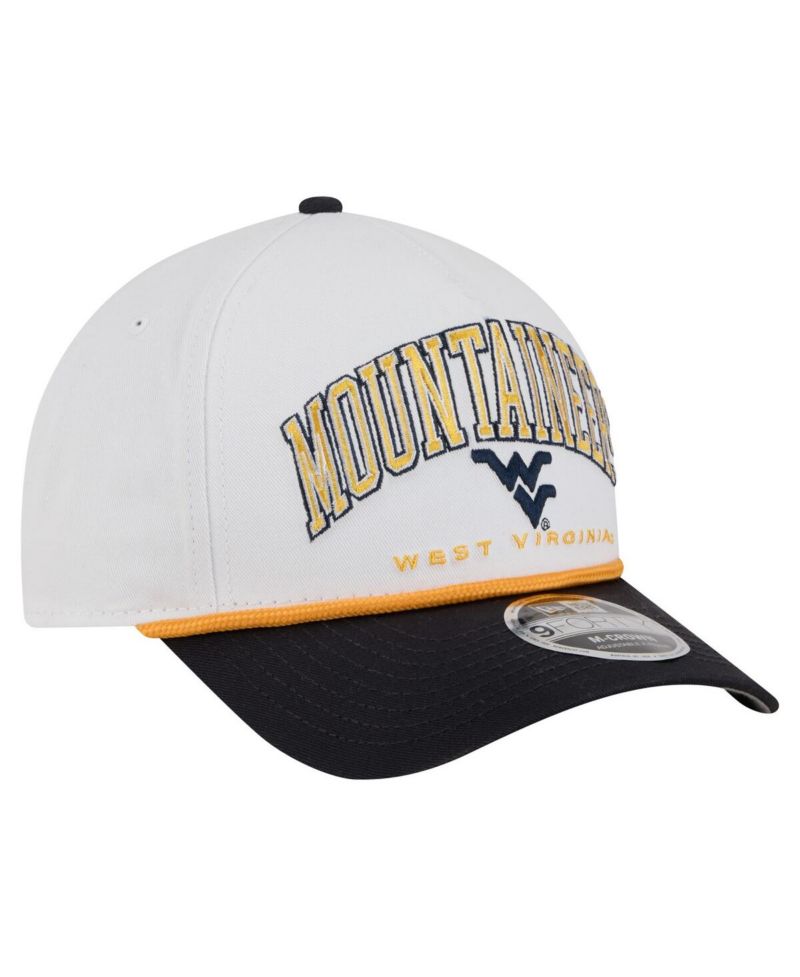 Men's White/Navy West Virginia Mountaineers Arch Two-Tone Rope 9FORTY A-Frame M-Crown Adjustable Hat