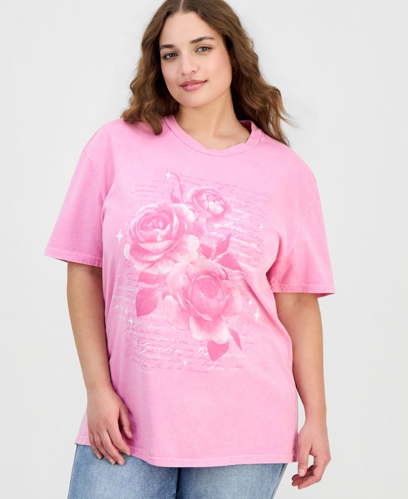 Trendy Plus Cotton Hibiscus Mineral-Wash Tee