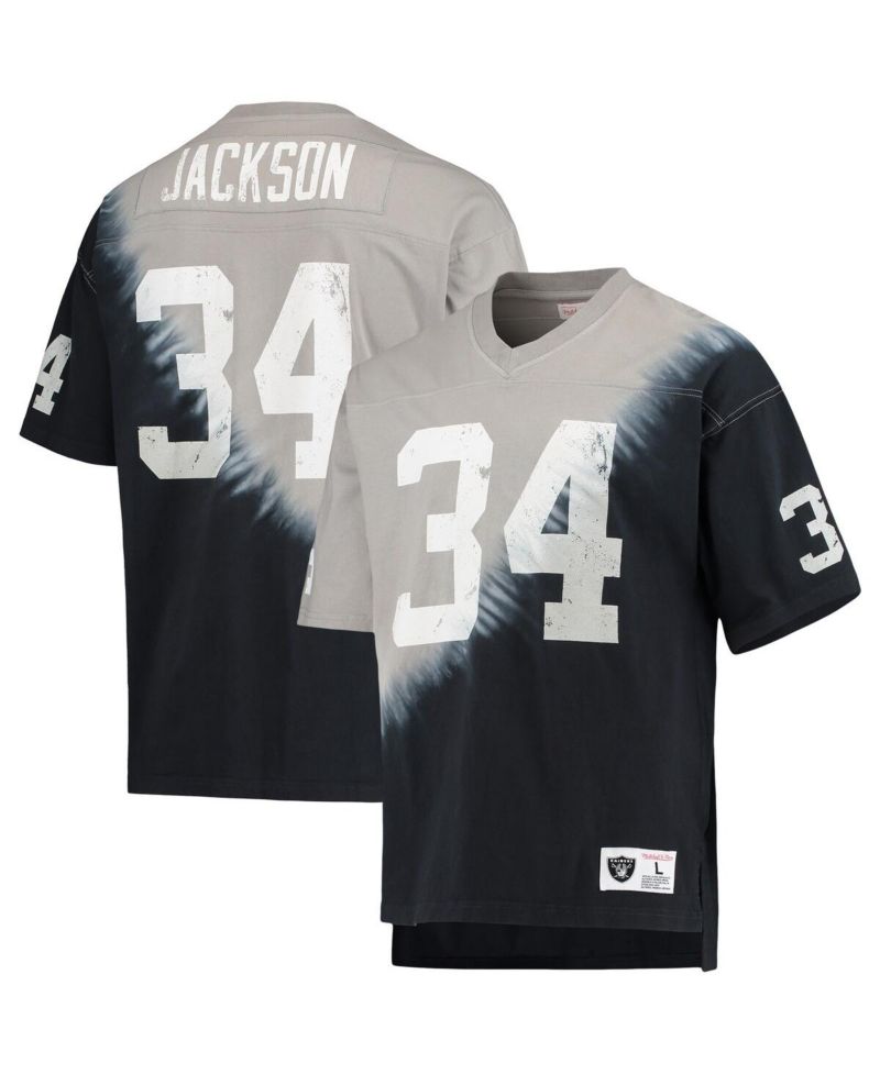 Men's Bo Jackson Black, Silver Las Vegas Raiders Retired Player Name and Number Diagonal Tie-Dye V-Neck T-shirt