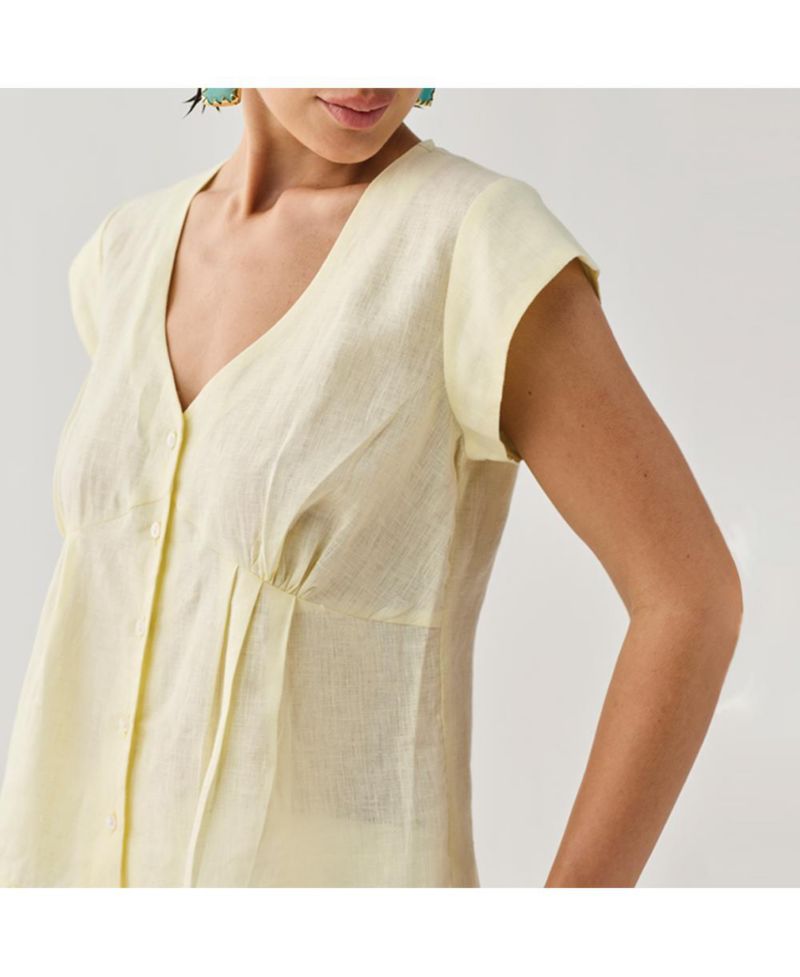 Women's The Deep V Neck Top in Butter Lemon