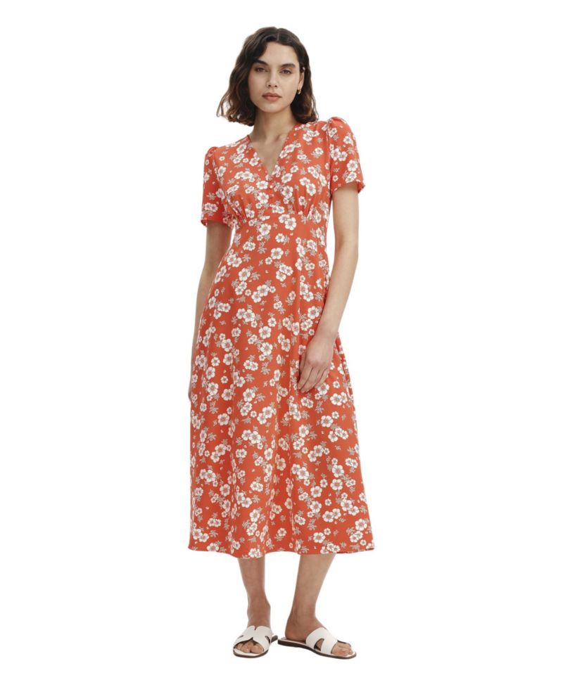 Women's Nieve Floral-Print V-Neck Short-Sleeve Midi Dress