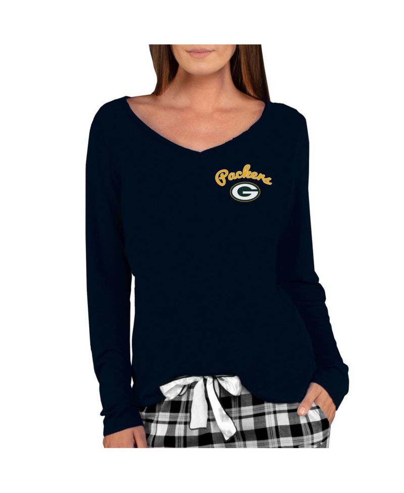 Women's Black Green Bay Packers Marathon Knit Long Sleeve Lightweight V-Neck Lounge Top