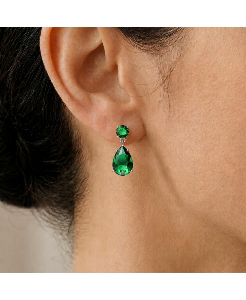 Radiant Sterling Silver White Gold Plated CZ Drop Earrings