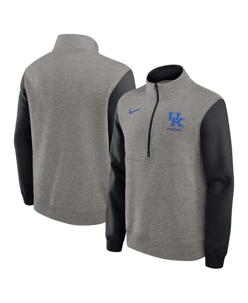 Men's Heather Gray/Black Kentucky Wildcats Club Fleece Half-Zip Pullover Sweatshirt