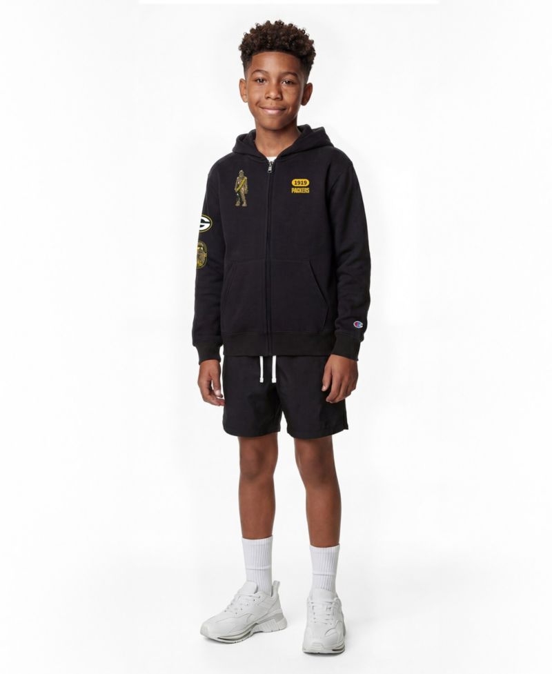 Big Boys and Girls Black Green Bay Packers Disney X Champion Full-Zip Hoodie