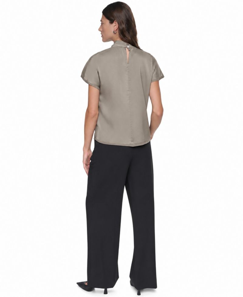 Women's Short-Sleeve Mock-Neck Satin Blouse