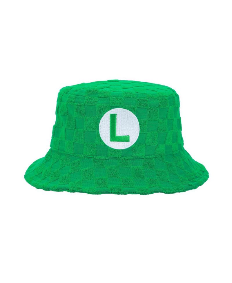 Men's Bros Luigi Logo Green Checkered Bucket Hat