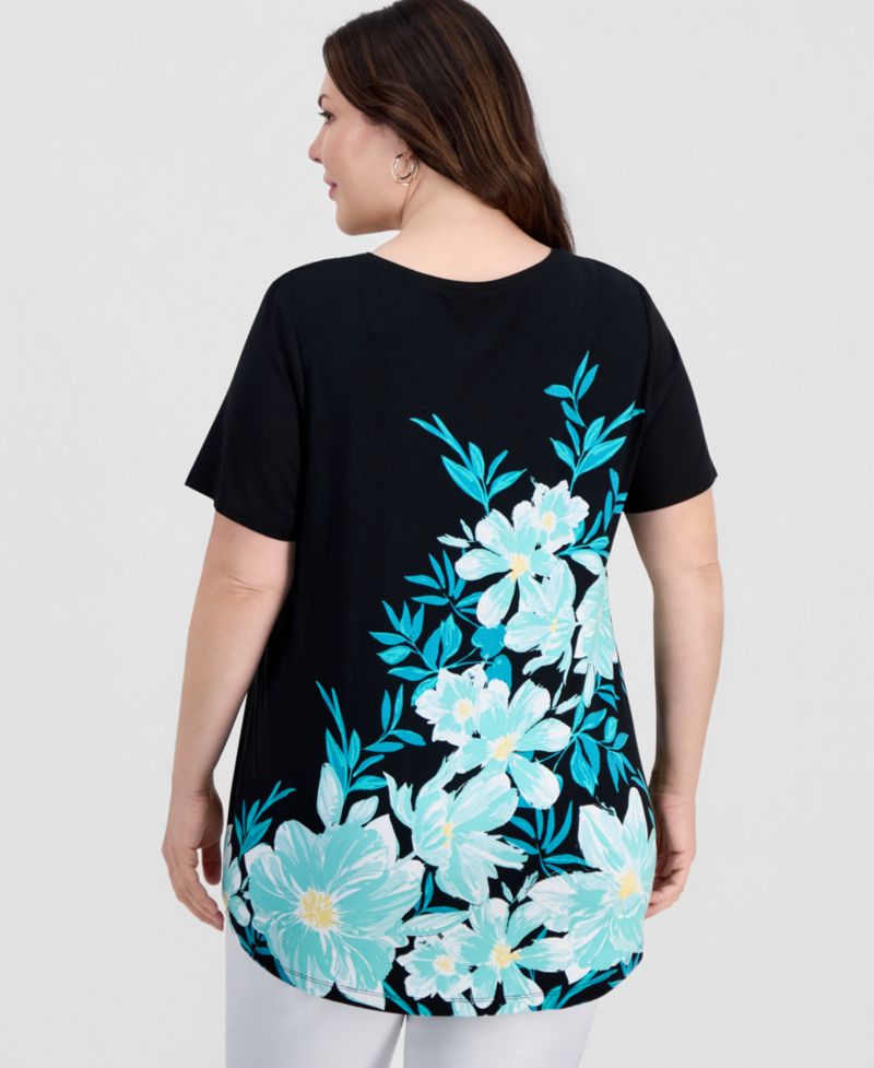 Petite Painted Floral Scoop Neck Top