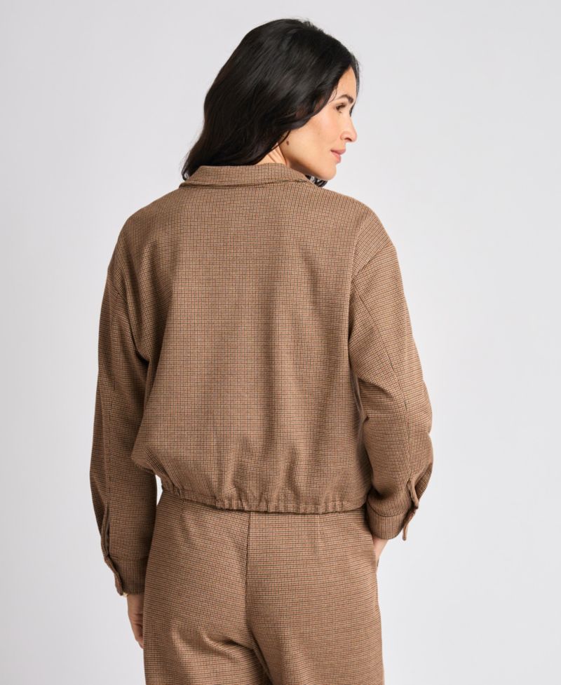 Women's Collared Bubble Front Waffle-Knit Bomber Zip Jacket