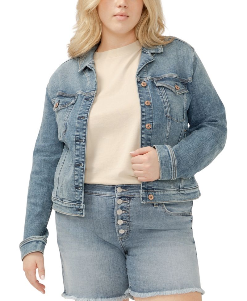 Plus Size Notched Crop Jean Jacket
