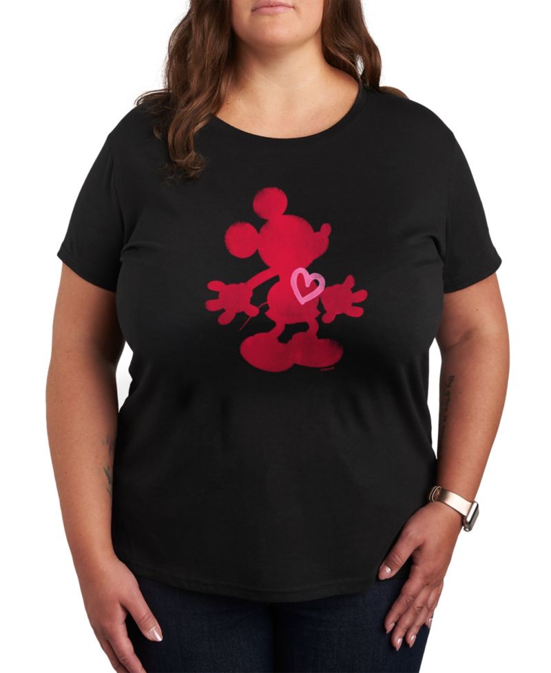 Plus Size Trendy Disney Mickey Heart Graphic Crew Neck T-Shirt