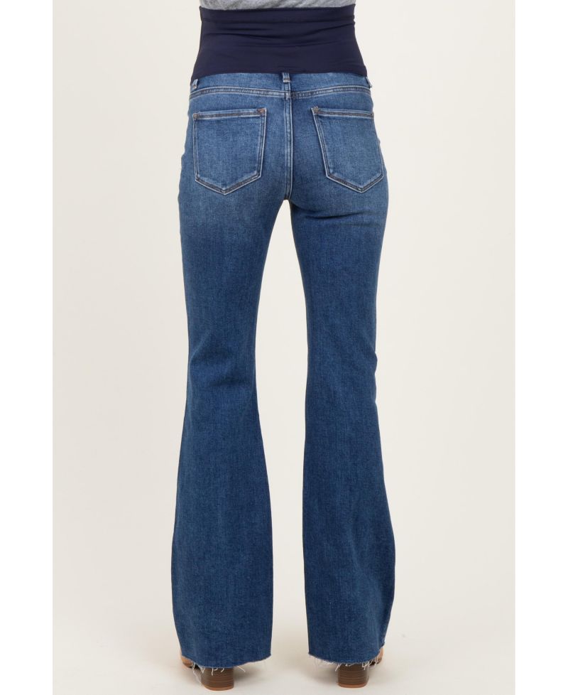 Women's Maternity High-Waisted Flare Raw-Hem Jeans