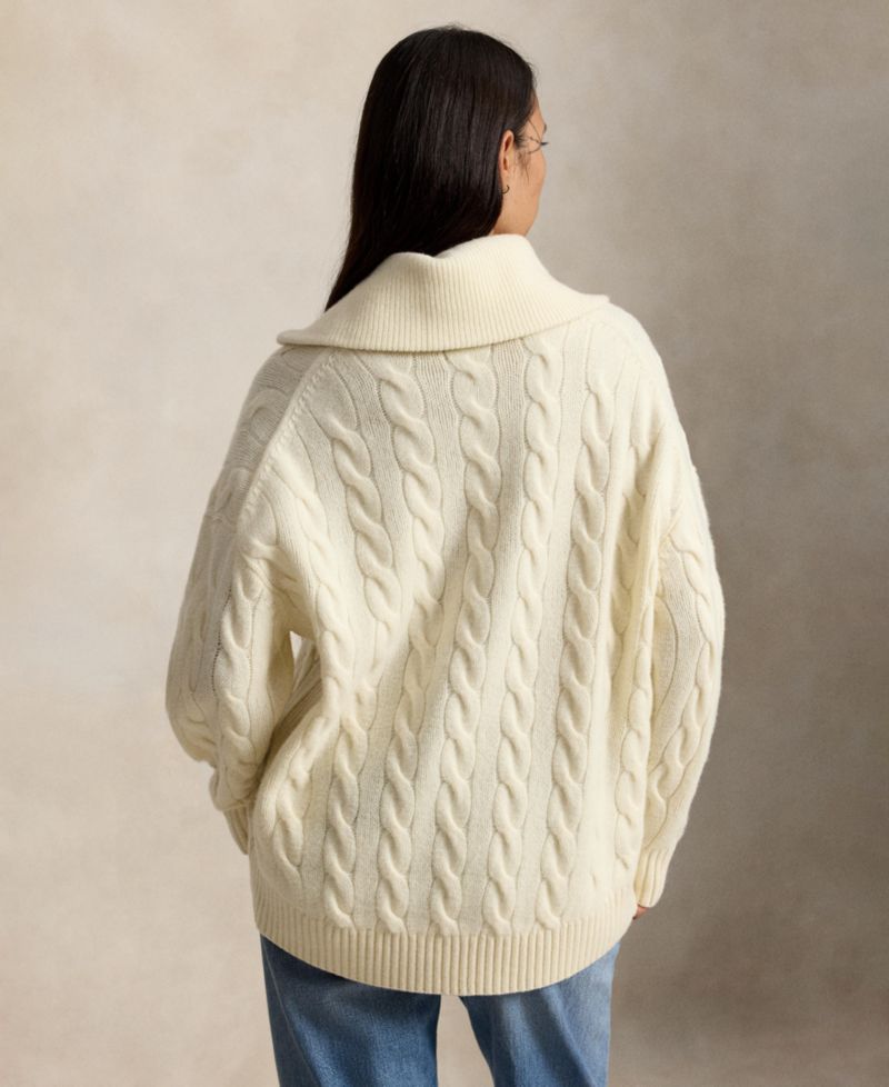 Women's Cable-Knit Shawl-Collar Oversized Sweater