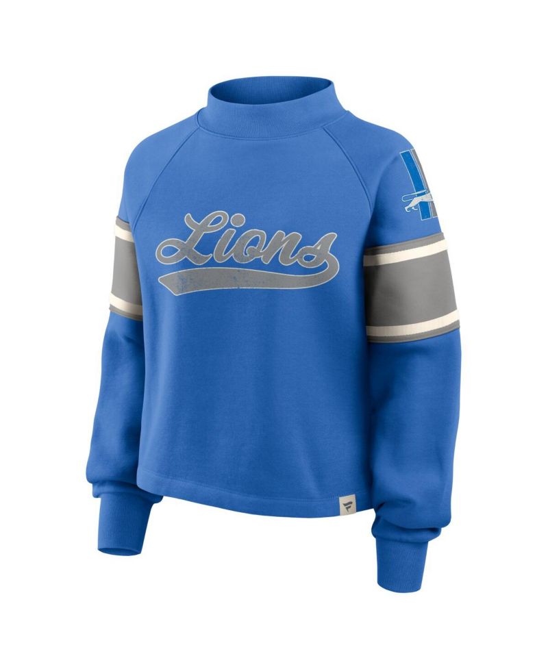 Women's Blue Detroit Lions Oversized Hometown Toss Sweep Mock Neck Pullover Hoodie