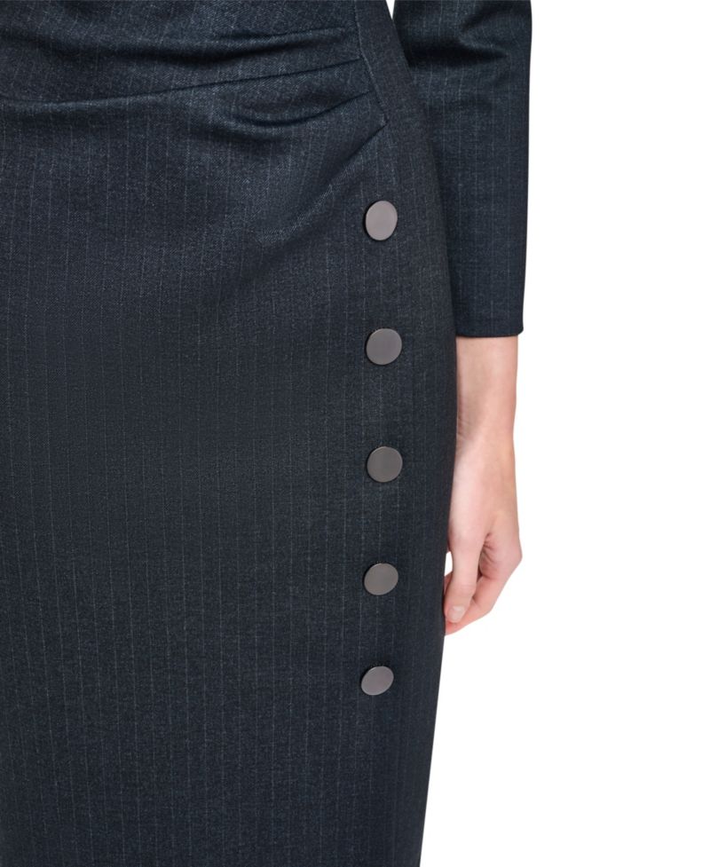 Women's Long-Sleeve Ruched Knee-Length Sheath Dress