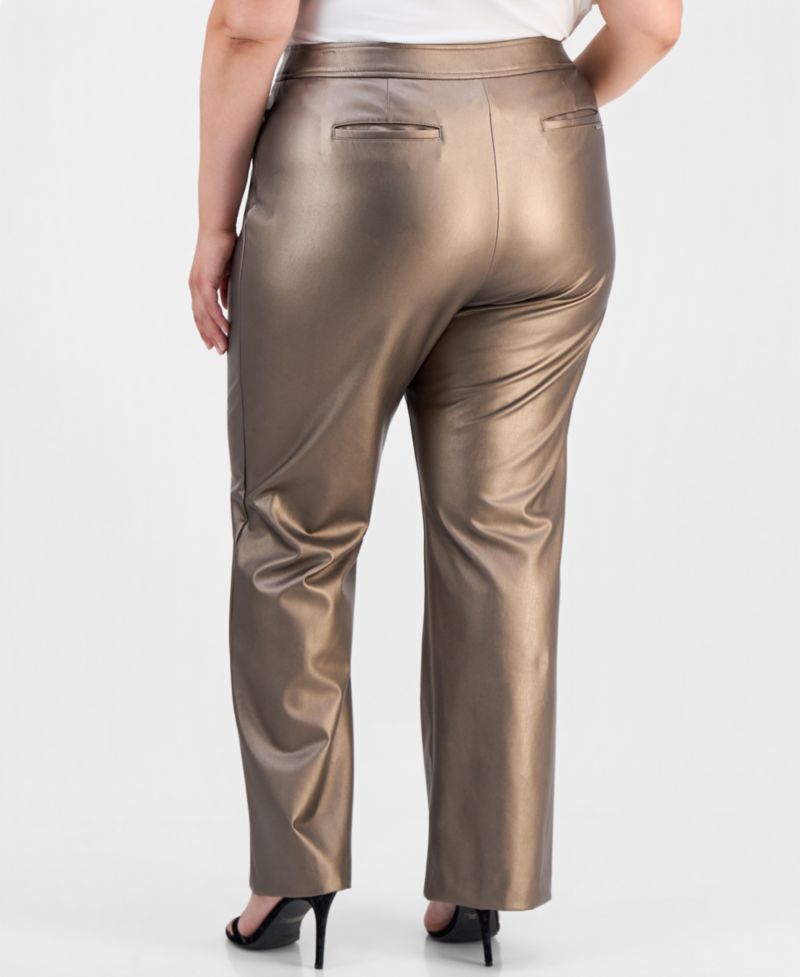 Plus Size High-Waist Metallic Bootcut Pants
