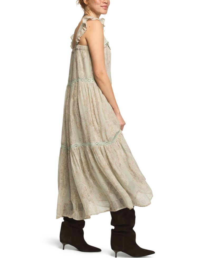 Women's Tiered Henley Maxi Boho Paisley-Print Dress