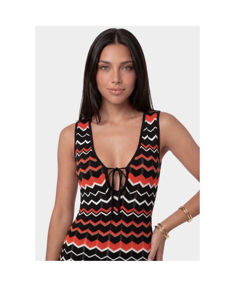 Women's Stripe Crochet V-Neck Maxi Dress