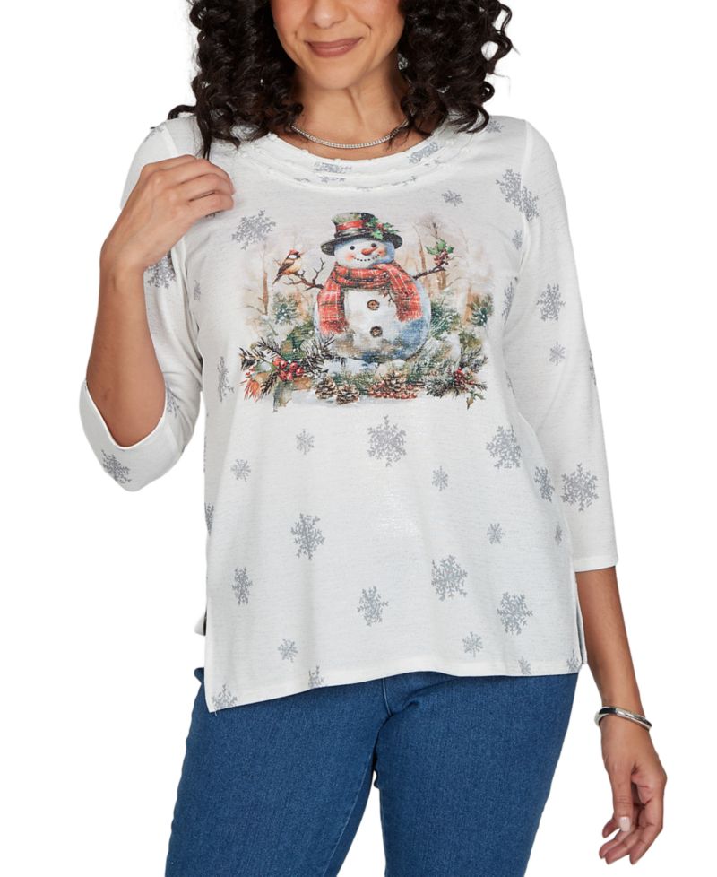Petite Snowman 3/4-Sleeve Knit Top