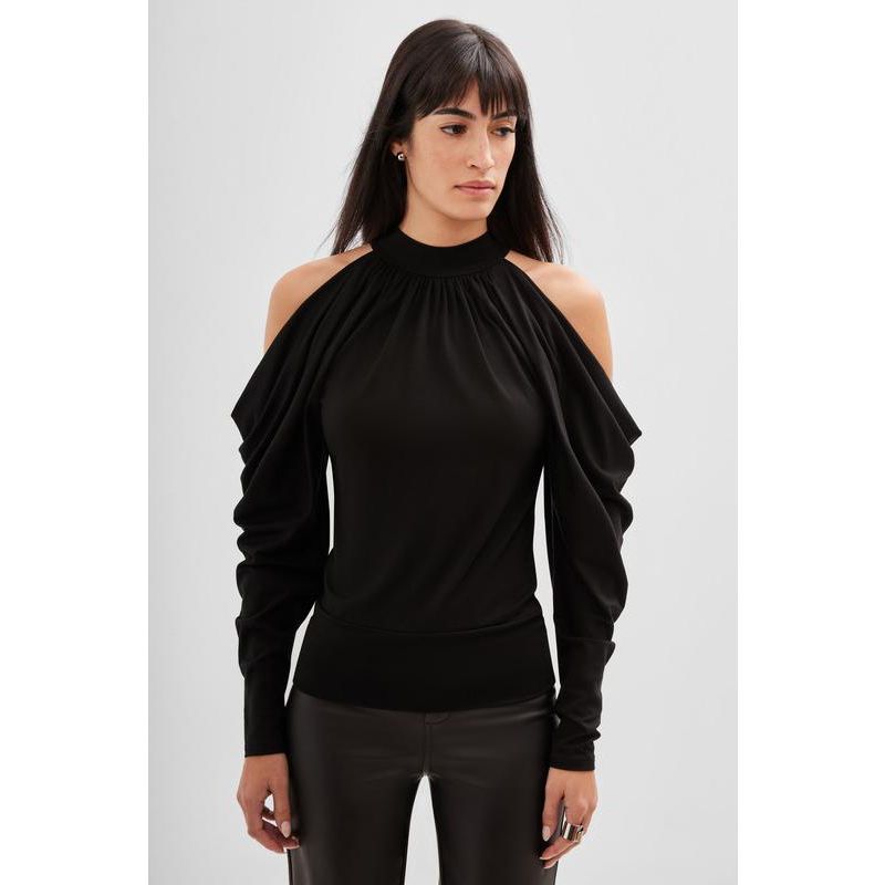 Women's Perry Halter-Neck Cold-Shoulder Draped Long-Sleeve Jersey Top
