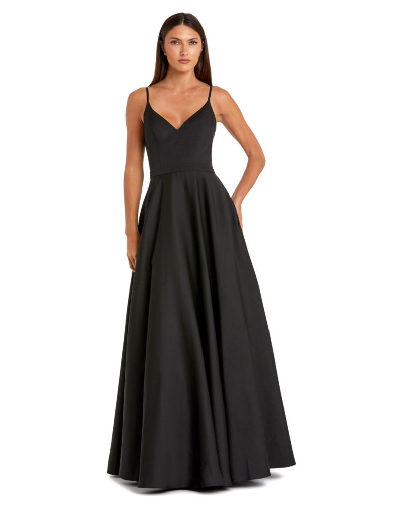 Petite V-Neck Ball Gown with Belted A-Line Skirt