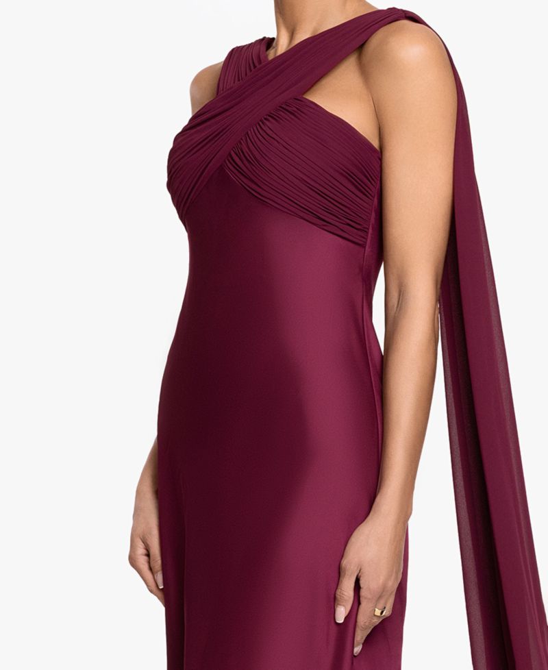 Petite Criss Cross Halter Neck Chiffon Cape Ball Gown