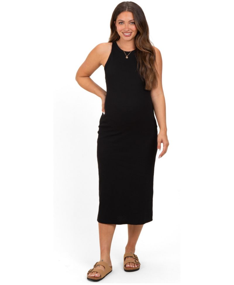 Women's Black Ribbed Tank Midi Dress