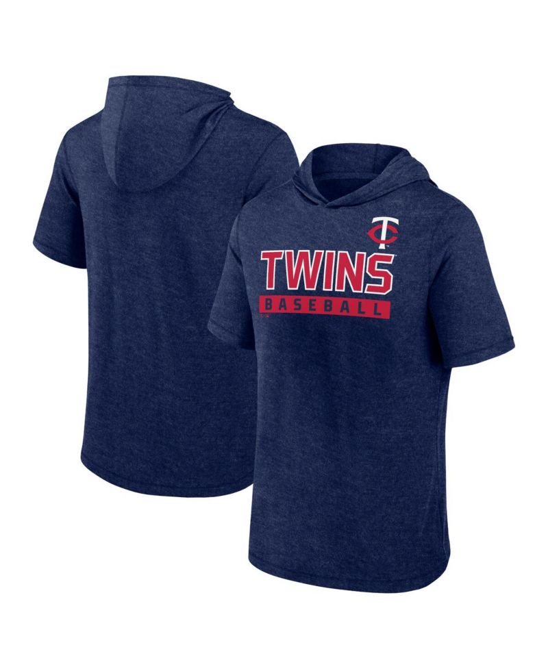 Men's Heather Navy Minnesota Twins Push Short Sleeve Pullover Hoodie