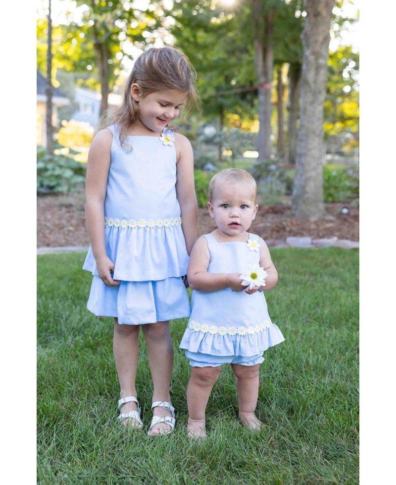 Little Girls Pique Dress with Daisies
