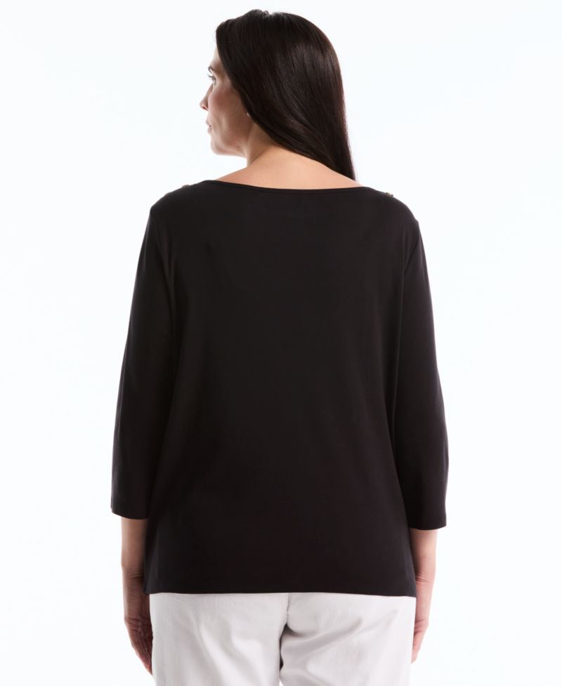 Petite Button Detail Boat Neck Top