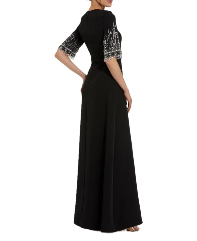 Women's Beaded 3/4 Sleeves Crepe A Line Gown
