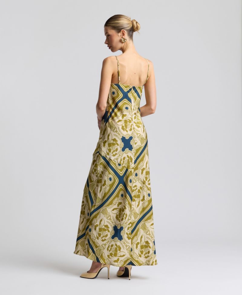 Women's Cowl Neck Scarf Print Maxi Dress